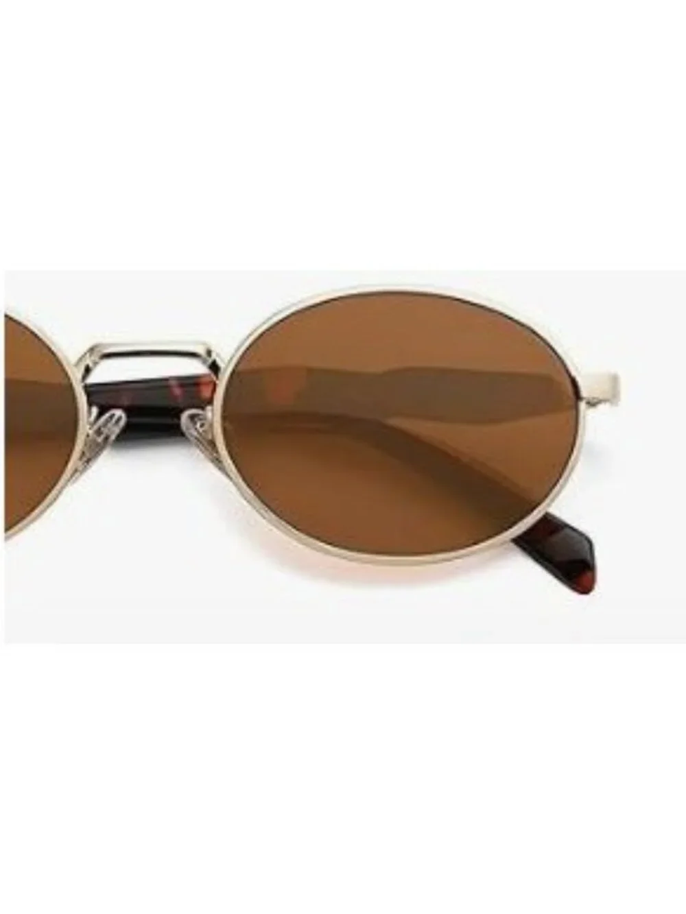 Oval Gold Metal Frame Sunglasses Brown Lenses Tortoiseshell Arms Retro Vintage